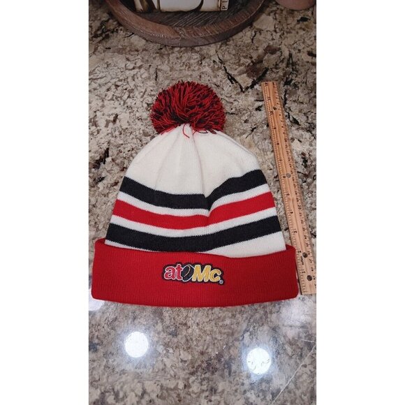 McDonald’s Winter Beanie Toque Hat Medium To Large 18” White Red Black With POM - Picture 2 of 10